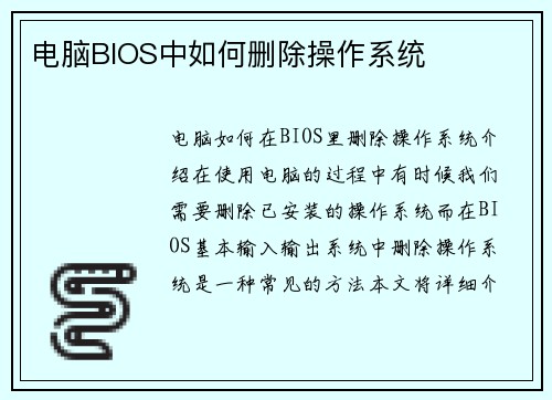 电脑BIOS中如何删除操作系统